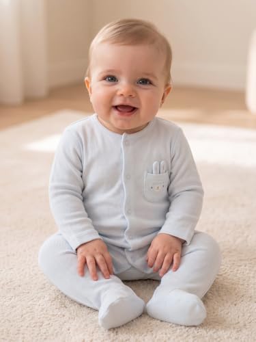 Image of 6 Pcs Clothing Gift Set with Box, 100% Cotton Soft & Breathable 6-Piece Layette Set with Bodysuit, Romper, Bib, Cap, Mittens & Swaddle, 0-12 Months, All-Season Wear