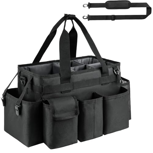 ZIOZERTT Cleaning Caddy Cleaning Bag for Housekeepers Cleaning Supplies Organizer with Handle Black