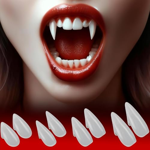 Dents de vampire pour Halloween, 4 paires de 4 tailles avec colle, dents de vampire réalistes, décoration d'Halloween, accessoires de cosplay, dents de...