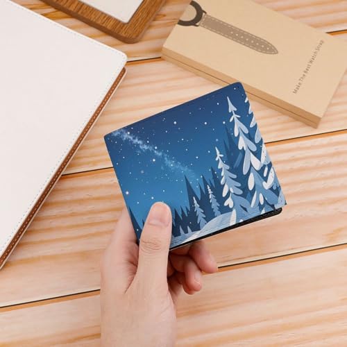 Winter Starry Sky Night Wallet Elegant Leather Wallets with ID Window & 2 Card Slots, Slim Bifold Wallet for Men Women4