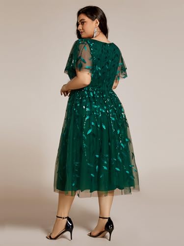 Image of Ever-Pretty Womens Embroidered Tulle Plus Size Cocktail Evening Party Dress A-Line Midi Wedding Guest Dresses for Curvy Women