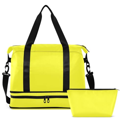 Fluorescent Yellow Duffel Bag Shoulder Weekender Overnight Bag with Adjustable Strap for Trip Foldable2