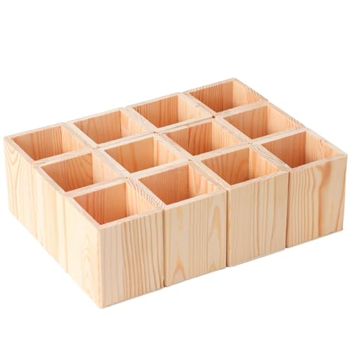Xhqsulsclac Pen Cup Holder 12pcs Pine Square Pen unfinished Holder 3.1X3.1X3.9in Pencil Holder Multipurpose Pencil Cup Wooden DIY Pen Holder Desktop Organizer for Office Home