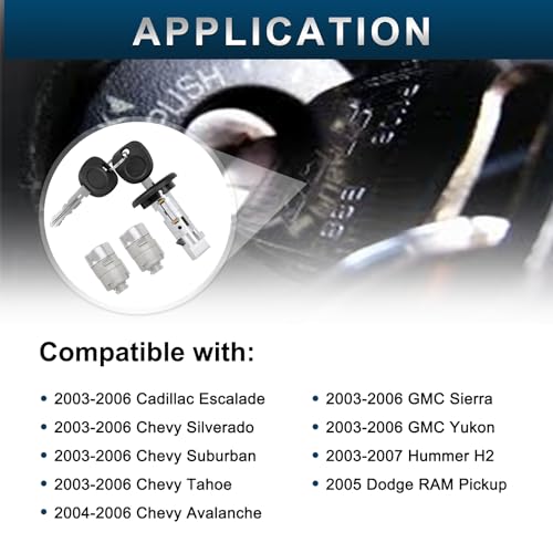 Ignition Switch Lock Cylinder and Pair Front Door Lock Cylinder with Keys Compatible with Chevy Silverado Avalanche Suburban Tahoe GMC Sierra Yukon Cadillac Escalade RAM Pickup Replace 707835 706592