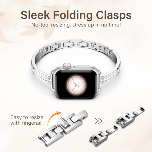 Missair Compatible for Apple Watch Straps 40mm 38mm 41mm 44mm 42mm 45mm 46mm 49mm for Women Slim Metal Jewelry Bracelet with Bling Diamond for iWatch SE Series 11 10 9 8 7 6 5 4 3 2 1 (Only strap) - Image 2