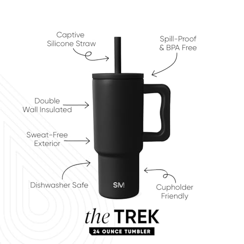 Image of Simple Modern Kids 24 oz Tumbler with Handle and Silicone Straw Lid | Spill Proof and Leak Resistant | Reusable Stainless Steel Bottle | Gift for Kids Boys Girls | Trek Collection | Midnight Black