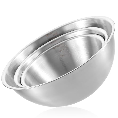 Stainless Steel Mixing Bowls 3 Packs Nesting Baking Supplies Small Thicker Stainless Steel Flat Bottom Stackable Salad Bowl Mixing Bowls Set for Cooking Baking Salad Serving(1000/1500/2000ml)