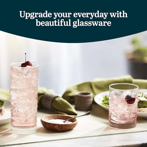 Image of Libbey Pueblo Tumbler and Rocks Glass Set, Wavy and Groovy Drinking Glasses Set, Dishwasher Safe Glasses Drinking Set of 16 for Everyday Family Meals