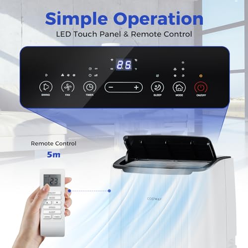 COSTWAY 6-in-1 Portable Air Conditioner 12000BTU, Mobile Heater, AC Unit, Dehumidifier, Fan with WiFi Smart APP, Automatic Mode, Sleep Mode, 3 Fan Speeds, 24H Timer, Remote Control (Linear Pattern) - Image 6
