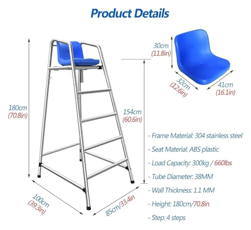 Silla de Socorrista para Piscina Alta 4 Escalones 180cm miniatura 2