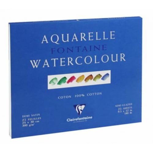 Bloc encollé de 25 feuilles de papier aquarelle Fontaine demi-satiné, 300 g/m², 24x30 - Lot de 2