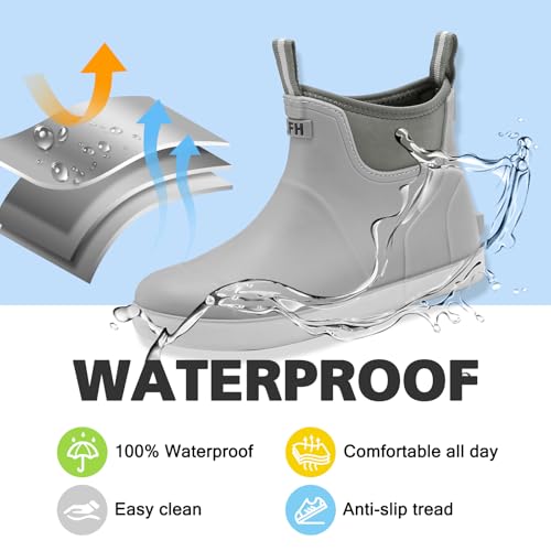 Image of Women's Deck Boots, Rubber Rain Boots Chelsea Ankle Booties with Anti-Slip Sole Waterproof Fishing Shoes for Outdoor Work Garden Camping