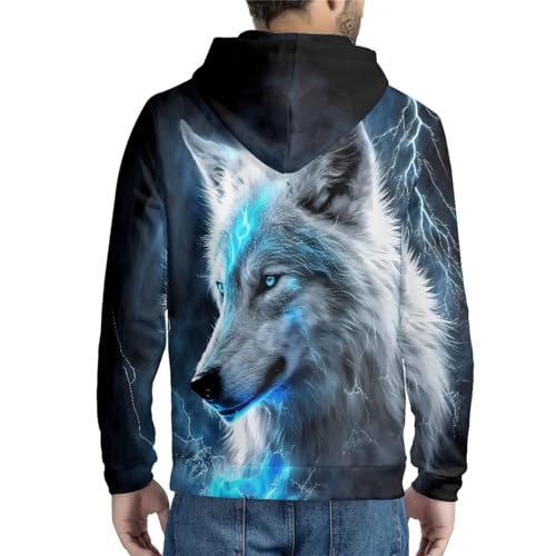ENLACHIC Men's Cool Wolf Galaxy 3D Printed Zip up Hoodie Pullover Hooded Sweatshirt Hoodies with Pockets4
