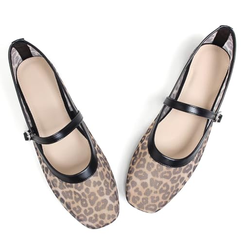 Image of TN TANGNEST Leather Flats for Women Retro Mary Jane Flats | Comfortable Square Toe Slip On Flats with Buckle Strap, Soft Work Flats Office Shoes