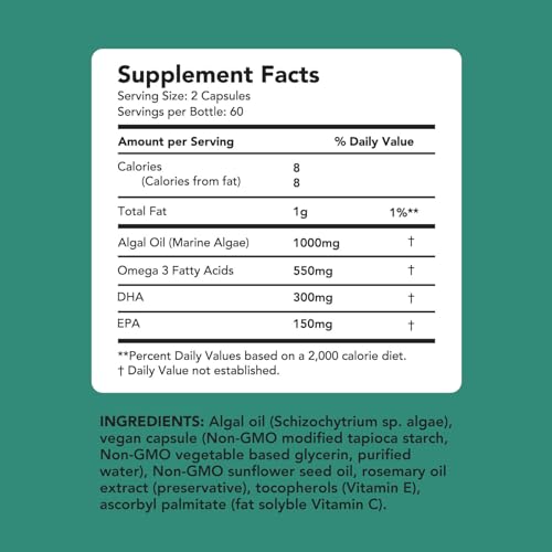 AMANDEAN Vegan Omega 3 Supplement. Premium Fish Oil Alternative! Algae DHA & EPA. Carrageenan Free Softgels. Algal Essential Fatty Acids. Plant Based Heart, Brain, Eye, Skin, Immune Support. (120ct) - Image 4