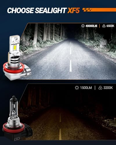 Image of SEALIGHT H11 H16 H8 LED Fog Light Bulb,40000 Lumens 1000% Super Bright H11 LED Fog Lights, 1:1 Design for Car Powersports ATV /UTV, Play-N-Play,pack of 2