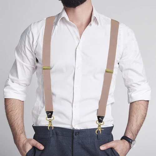Image of Suspenders for Men, Adjustable Suspenders Gold Clip with Elastic Straps Y-Back Construction Heavy Duty for Work