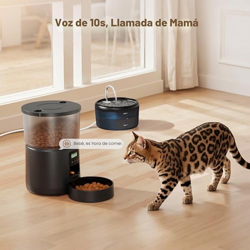 Miniatura 4 de Comedero Gato Automatico Y Fuente Para Gatos: Dispensador Comida Gatos Con Programable Temporizador 6 Comida Al Día - 3l Alimentador Perro Y 2.4l Bebedero Para Pequeño Mediano Mascota - 10s Grabación