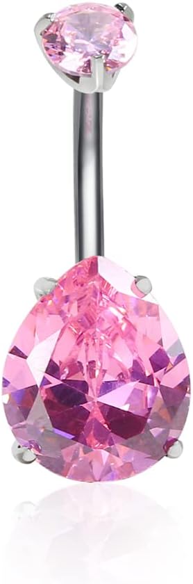 G23 Pure Titanium Round and Teardrop Shaped CZ Internally Threaded Belly Button Rings Petite Navel Ring for Women Body Piercing Jewelry 14G ASTM F136 White/Blue/Pink/Colorful Cubic Zirconia Belly Rings 10mm Belly Bars