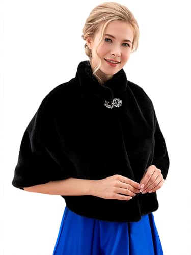 Tgirls Women's Wedding Faux Fur Shawl and Wrap Bridal Fur Stole Cape Cloak Fur Scarf for Bride and Bridesmaids