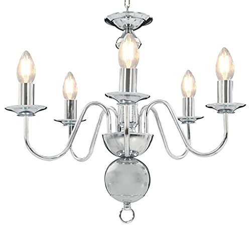 vidaXL Lustre 5 Ampoules Plafonnier Lampe Suspendue Luminaire Eclairage Salon Salle de Séjour Salle à Manger Chambre à Coucher Maison Intérieur Argenté