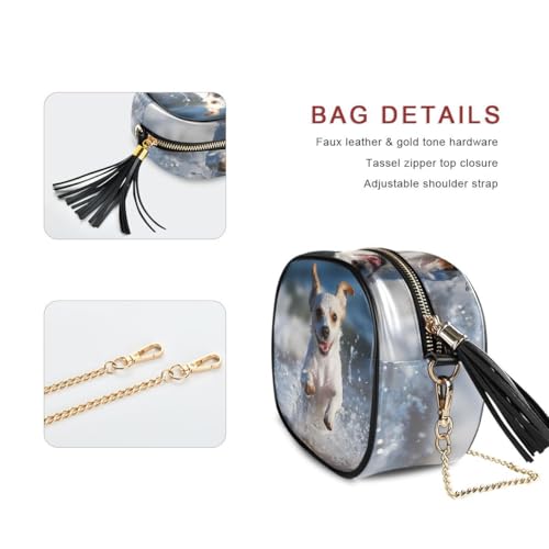 ALAZA Women's Puppy Run at The Beach PU Leather Crossbody Bag Shoulder Purse with Tassel2