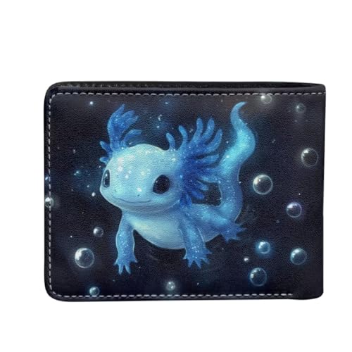 Image of Coldinair Axolotl Leather Wallets for Boys 6-12 Blue Bifold Wallet for Teen Boys,Cool Credit Card Cash Id Holder Rfid Blocking Small Wallets with Coin Pocket