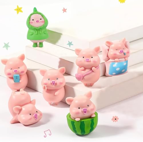 Norhogo Lot de 7 figurines de cochons porte-bonheur - Rose Pig - Petit animal - Décoration de...