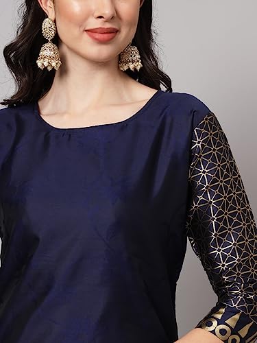 Image of VredeVogel Women's Cotton Silk Jacquard Kurta Pant Set with Banarasi Silk Dupatta
