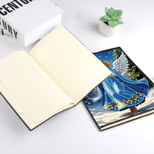 Image of 5D Diamond Painting Notebook Kits Christmas Journal Blue Angel Special Shaped Diamond Kits Leather Cover Dairy Plain Sketchbook Crystal Gems Art Christmas Dairy Book for Office Study Writing 21x14.5CM