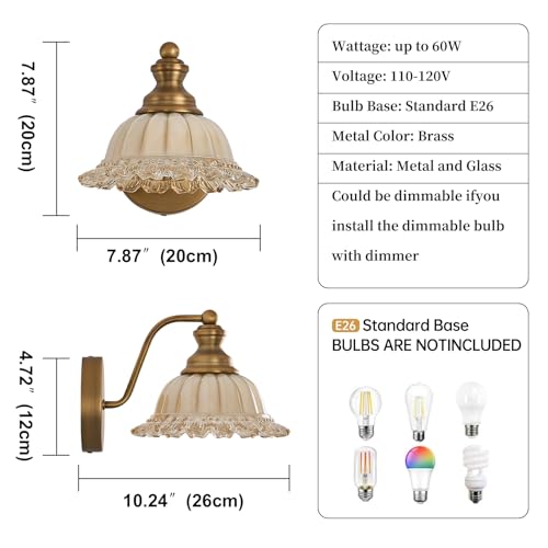 Image of XIEDUN Vanity Light Brass Wall Sconces Vintage 1-Light Bathroom Sconces
