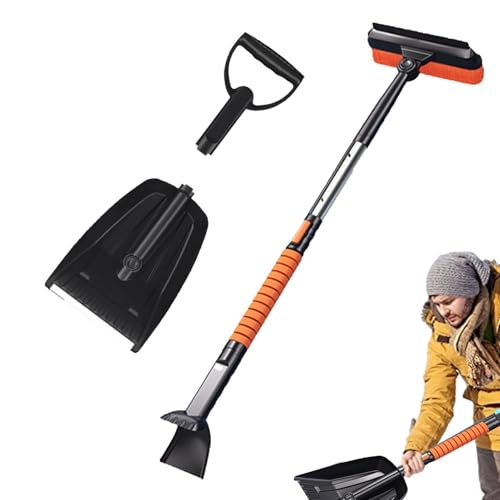 Cepillo de nieve, raspador de nieve, kit de pala automático - Pala plegable de gran capacidad con mango ergonómico retráctil y mango de espuma, raspador de nieve plegable para coches, camiones,