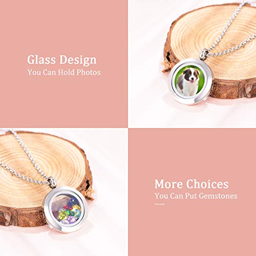 EVERLEAD Locket Necklace, DIY Floating Round Locket Pendant, Living Floating Memory Necklace for Women Friendship Necklace Memory Nostalgic3