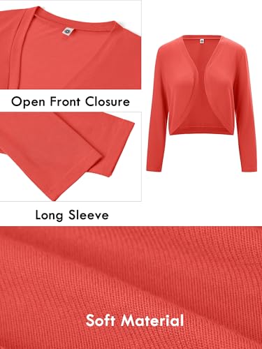 Image of Heymoments Women's Long Sleeve Thin Kintted Shrugs Sweaters Lightweight Cropped Tops Open Front Cardigan for Dress