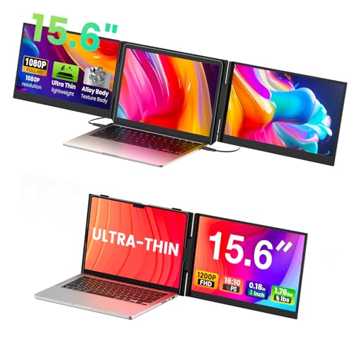 Image of SMISEACOW Portable Laptop Screen Extender Bundle, 15.6 inch FHD Triple Monitor + Dual Monitor Extender Combo, Ultra-Slim IPS Portable Screens for 13 inch-17.3 inch Laptops, Plug & Play for Mac /Windows /Chrome