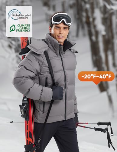 fit space Men's Thickened Down Jacket Super Warm Winter Puffer Jacket Snow Coat with Detachable Hood Waterproof Windproof2
