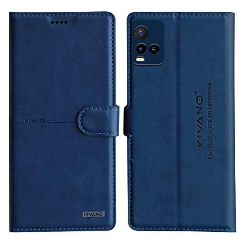 Image of KIVANO PROFESSIONAL SERIES Wallet Case for Vivo Y33T / VIVO Y21 (2021) / VIVO Y33S | LUXURIOUS DESIGN | HANDCRAFTED UNIQUE | PREMIUM | PU Leather Flip Cover | Card Slots | Protective Case | Magnetic Closure - Dark Blue