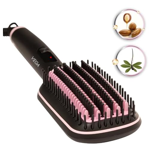 Vega Litstyle L2 Hair Straightener Brush For Women With Keratin And Argan Oil Infused Ceramic Coated Bristles, (Vhsb-07) - Pink