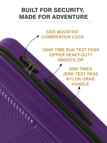 Image of Teakwood Set of 2 8 Wheels Trolley Bag, Hard Cabin with Zipper Closure, Adjustable Push Button & Cross Side Strap, Number Lock System 360 Degree (Set of 2, Purple)