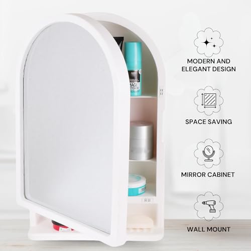 Image of CIPLA PLAST Ideal Bathroom Mirror Cabinet with Mirror White | Storage Organiser | Strong Plastic Bathroom Shelves Wall Mounted | Bathroom Accessories| (Made in India) (Ideal Mirror Cabinet)
