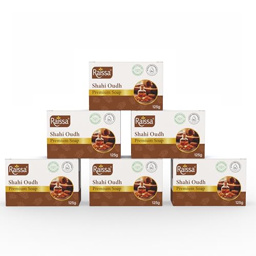 Image of Raissa Shahi Oudh Premium Bath Soap, 125g (Pack of 6) | Luxury Bathing Experience | Infused with Rich Oudh Fragrance | Moisturizing & Gentle | Alcohol-Free Fragrance | No Harsh Chemicals