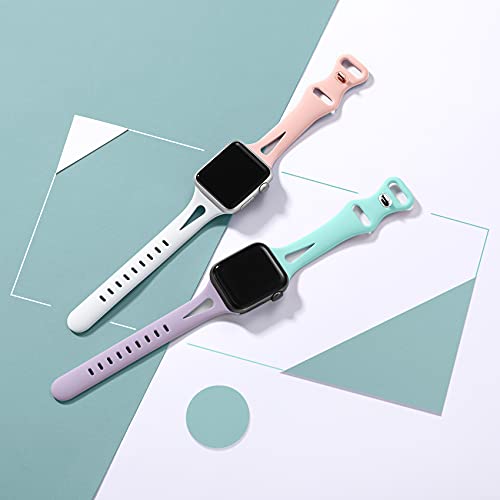 Image of Getino Compatible with Apple Watch Band 40mm 38mm 41mm 42mm iWatch SE Series 11 10 9 8 7 6 5 4 3 2 1 Slim Bands Women Men, Skinny Soft Silicone Sport iWatch Strap, Pink Sand /White /Lavender /Light Green