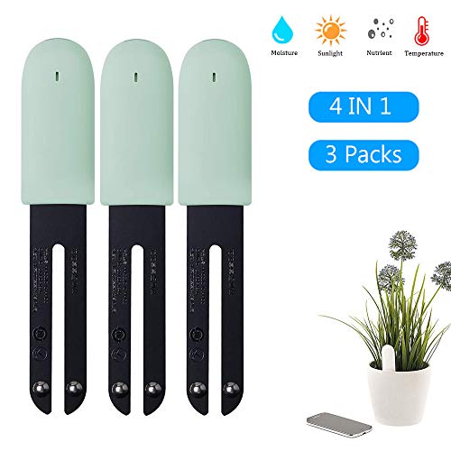 WANFEI Monitor Planta Inteligente, Medidor de Suelo Humedad Inteligente Plant Monitor Bluetooth 4 en 1 Probador de Suelos Monitorea Los Nivele de Humedad/Luz/Fertilidad/Temperatura para iOS Android