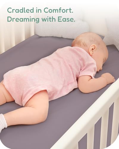 Image of Crib Sheets 2 Pack, Fitted Crib Sheet for Standard Crib Mattress 28x52x9, Ultra Soft Jersey Knit, Breathable Stretchy Deep Pocket, Snug Fit Stays Put, Baby Crib Mattress Sheet