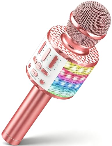 MicQutr Karaoke Mikrofon Bluetooth mit LED für Kinder Mädchen Jungen ab 4–15 Jahre, Kindermikrofon Heim KTV mit DSP Stimmeffekten, Aufnahmefunktion, Geburtstags
