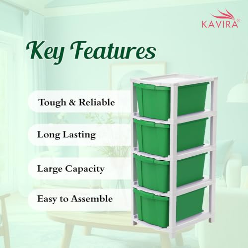 Image of Kavira Plastic Drawer Storage Tower - Space Organizer|Green,4 Layer