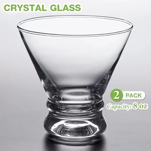 image for Gencywe 2 Pack Martini Glasses, 8 Ounce Crystal Cocktail Glasses, Mart