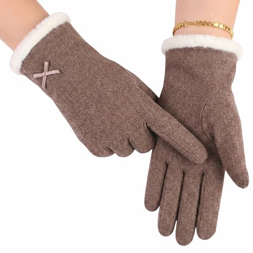 Image of Kraptick Women's Winter Woolen Gloves-Premium Thermal Fleece Lined Touchscreen Hand Warmer Gloves for Cold Weather, Cycling & Driving Soft Fur Cable Knit Elastic Mittens (Free Size, butterfly)(Gray)-8