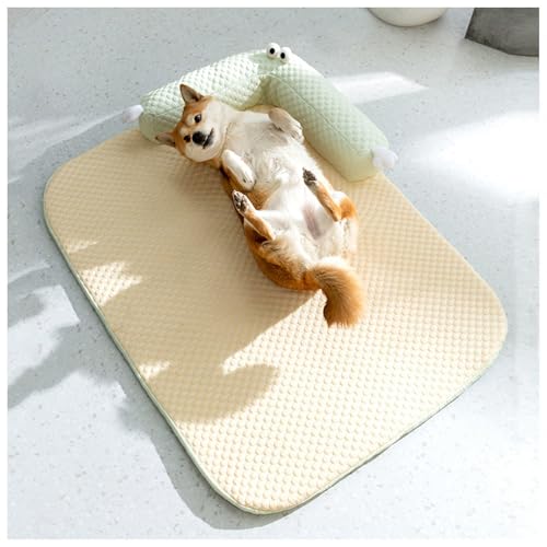 ひんやりマット 犬 ハイエンド背もたれドッグベッド、枕付き、洗える 暑さ対策 アイスシルク生地 夏 犬 ベッド 猫ベッド夏用 冷感マット 犬 ひんやりベッド 犬 犬 夏用ベッド,Yellow-M