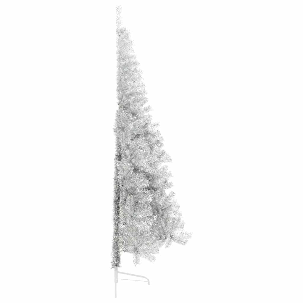Árbol de Navidad artificial plateado con soporte, 240 cm, semicircular, 1050 ramas de PET, soporte estable de acero para salón, pasillo, balcón, terraza, Adviento, decoración navideña